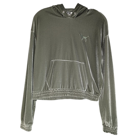 Victoria's Secret PINK green velour hooded sweatshirt, size small - Picture 1 of 6